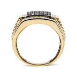 Men's 14K Yellow Gold Plated .925 Sterling Silver 1 1/2 Cttw White and Black Treated Diamond Cluster Ring (Black / I-J Color, I2-I3 Clarity) - Size 10