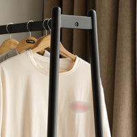 (Black) Solid Oak Wood Clothes Rack, Black Rattan Hanger Rack-clothes Rack with Shelves, Cloth Hanger Standing Garment Racks for Hanging Clothes