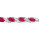 7.78 Carat Genuine Ruby and White Diamond 10K White Gold Bracelet