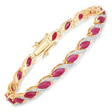 7.78 Carat Genuine Ruby and White Diamond 10K Yellow Gold Bracelet