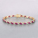 7.78 Carat Genuine Ruby and White Diamond 10K Yellow Gold Bracelet