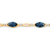 5.58 Carat Genuine Blue Sapphire and White Diamond 14K Yellow Gold Bracelet