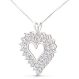 925 Sterling Silver 4.0 Cttw Diamond Two Row Open Heart 18" Pendant Necklace (I-J Color, I2-I3 Clarity)