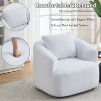 360° Swivel Round Upholstered Comfy Chair With One Soft Pillow, Teddy Fleece High-Resilience Sponge Single Sofa, No Assembly for Living Room, Bedroom, Apartment, White