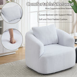 360° Swivel Round Upholstered Comfy Chair With One Soft Pillow, Teddy Fleece High-Resilience Sponge Single Sofa, No Assembly for Living Room, Bedroom, Apartment, White