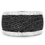 0.79 Carat Genuine Black Diamond and White Diamond .925 Sterling Silver Ring