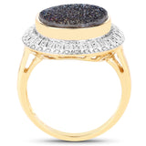 4.90 Carat Genuine Cobalt Blue Drusy .925 Sterling Silver Ring