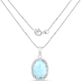 13.55 Carat Genuine Larimar and White Topaz .925 Sterling Silver Pendant