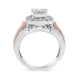 14K White and Rose Gold 1 1/8 Cttw Princess and Round-Cut Diamond Art Deco Style Triple Shank Halo Cocktail Ring (I-J Color, SI2-I1 Clarity) - Size 7