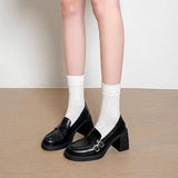New Autumn British Style Platform Loafers For Women, Round Toe Flats With Metal Buckle Strap & Soft Sole