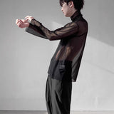 Mens Sun-Protective Hollowed-Out Long-Sleeve Mesh Top