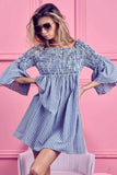 BiBi Smocked Off Shoulder Striped Dress