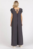 Mittoshop V-Neck Ruffled Jumpsuit with Cap Sleeves and Wide Leg Design