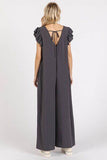 Mittoshop V-Neck Ruffled Jumpsuit with Cap Sleeves and Wide Leg Design