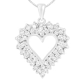 925 Sterling Silver 4.0 Cttw Diamond Two Row Open Heart 18" Pendant Necklace (I-J Color, I2-I3 Clarity)