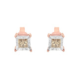 14K Rose Gold Plated Two-Tone .925 Sterling Silver 1/2 Cttw Princess-Cut Square Diamond Solitaire Miracle-Plate Stud Earrings (K-L Color, I2-I3 Clarity)