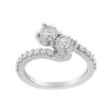 10K White Gold Two-Stone Miracle-Set Diamond Bypass Ring (1 Cttw, H-I Color, I1-I2 Clarity) - Size 6