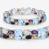 51.36 Carat Genuine Multi Stones .925 Sterling Silver Bracelet