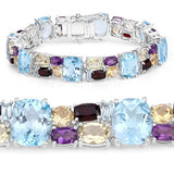51.36 Carat Genuine Multi Stones .925 Sterling Silver Bracelet