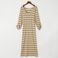 Long Sleeve Striped Printed All-matching Casual Style Pullover Dress