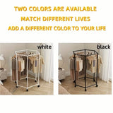 360 Rotating Freestanding Clothing Rack, Hexagonal Carbon Steel Organizer with Wheels