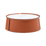 31.5" Coffee Table, Marble Top and Orange Saddle Leather Body
