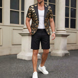 Mens Fashion Gold-embossed Pattern Suit Set
