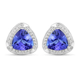 3.70 Carat Genuine Tanzanite and White Diamond 14K White Gold Earrings