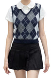 Retro Preppy Style Versatile Diamond-Check BM Knitted Vest