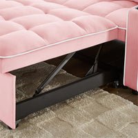 1 versatile foldable sofa bed in 3 lengths, modern sofa sofa sofa velvet pull-out bed, adjustable back and with USB port and ashtray and swivel phone stand (pink)