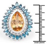7.54 Carat Genuine Citrine & London Blue Topaz .925 Sterling Silver Ring