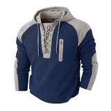 Mens Drawstring Hoodie Waffle-Weave Sweatshirt