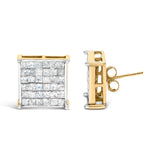 10K Yellow Gold 2.0 Cttw Invisible-Set Princess-Cut Diamond Stud Earrings