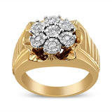 Men's 14K Yellow Gold Plated .925 Sterling Silver 1/3 Cttw Miracle-Set Floral Diamond Cluster Ring (I-J Color, I1-I2 Clarity) - Size 10