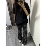American-style Vintage Washed-design Slimming Pants With Zippers