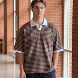 Mens Summer Thin Color-Block Plaid Lapel Short-Sleeve Shirt