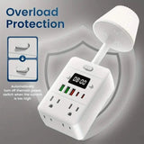 11-in-1 Multifunctional Power Strip with Desk Lamp, Clock, USB Ports & Surge Protection