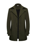 Men's Mid-Length Trench Coat - European American Style Solid Color Single-Breasted Casual Jacket for Daily Wear