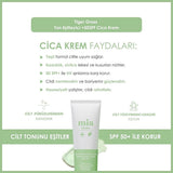 Mia Klinika Cica Cream SPF 50+ - Tiger Grass Tone Evening Cream for Sensitive Skin, Natural Coverage & Daily Sun Protection