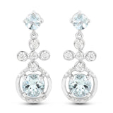 4.42 Carat Genuine Aquamarine and White Zircon .925 Sterling Silver Earrings