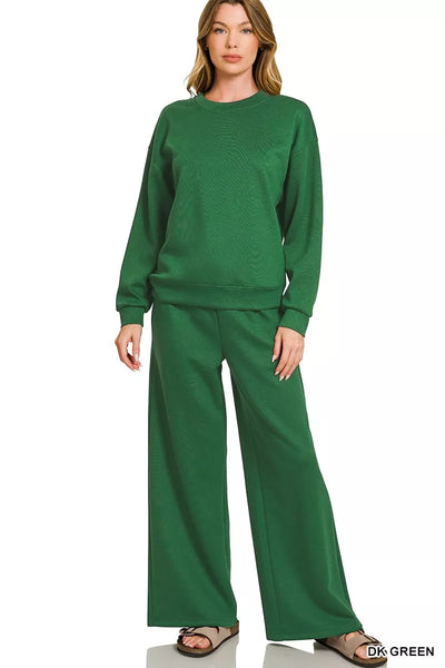 Zenana Scuba Crewneck Pullover and Pants Set
