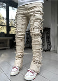 Ins Fringes Ripped Trousers Individual Patched Pants Long Tight Fit Stacked Jeans For Mens Clothing