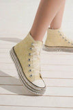 Beast Fashion Glitter Lace-Up Studded Platform Sneakers