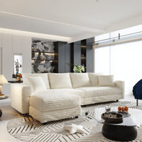 102.4 'Plush Corduroy 4-Seat Sofa,Modern Comfy Upholstered Sofa Cloud Couch,Deep Seat Couches with Soft Pillows and Movable Ottoman,Convertible Sofa Lounge Chair,for Living Room,Apartment,Office,Beige