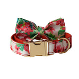 Red Floral Print Dog Leash Collar