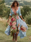 Womens Stylish And Elegant Floral Long-sleeve Dress