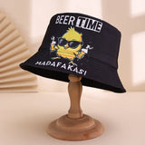 Men's And Women's Multi-purpose Printed Letter-shaped Yellow Duck Style Casual Fisherman Hat With Dual Sides, Suitable For Beer Festival Parties And Gatherings.