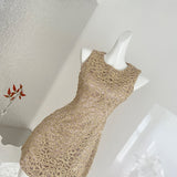 Women's Slim Fit Club Dress - New Gold Thread 3D Embroidery Midi Formal Gown