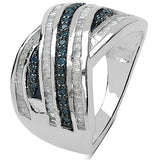 1.02 Carat Genuine Blue Diamond & White Diamond .925 Sterling Silver Ring