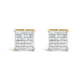 10K Yellow Gold 2.0 Cttw Invisible-Set Princess-Cut Diamond Stud Earrings